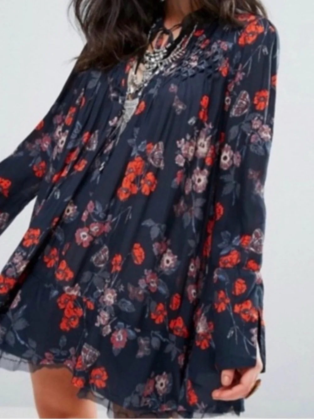 Free People So Fine Floral Smocked Crepe Top - Sz Large